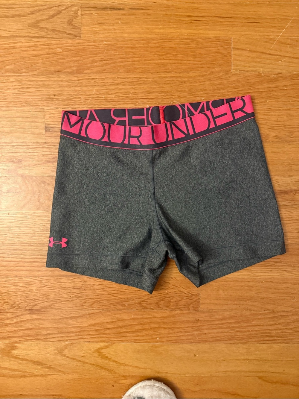 Under Armour Gray Athletic Shorts with Pink Waistband